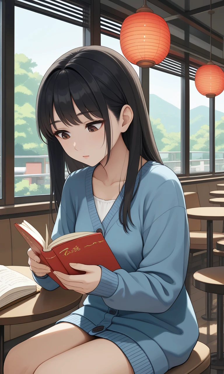 Candy AI で作ったアニメ調の澪。窓際で本を読む横顔