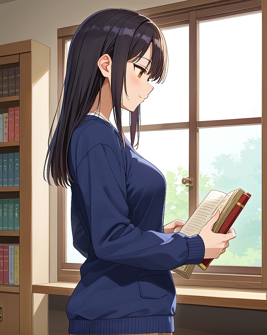 OurDream で作ったアニメ調の澪。窓際で本を読む横顔